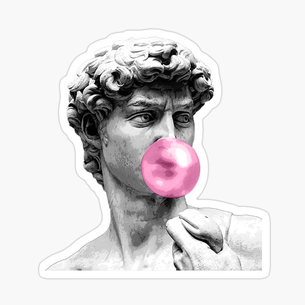 man blowing bubblegum