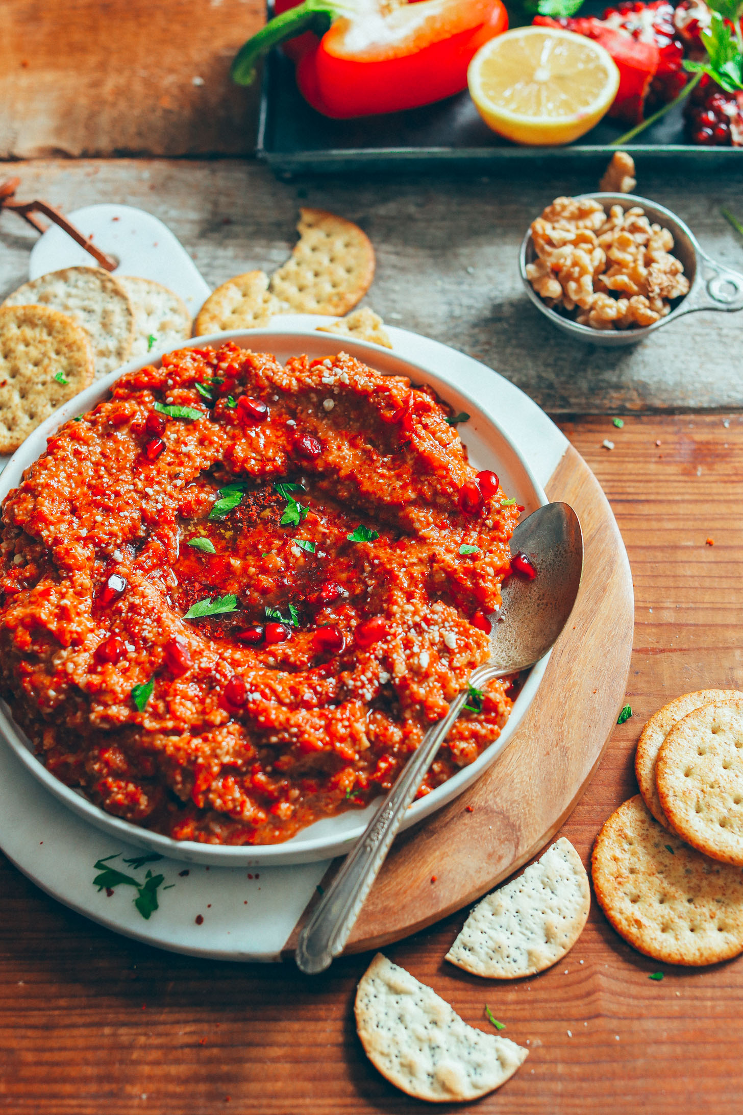 muhammara dip with crackers