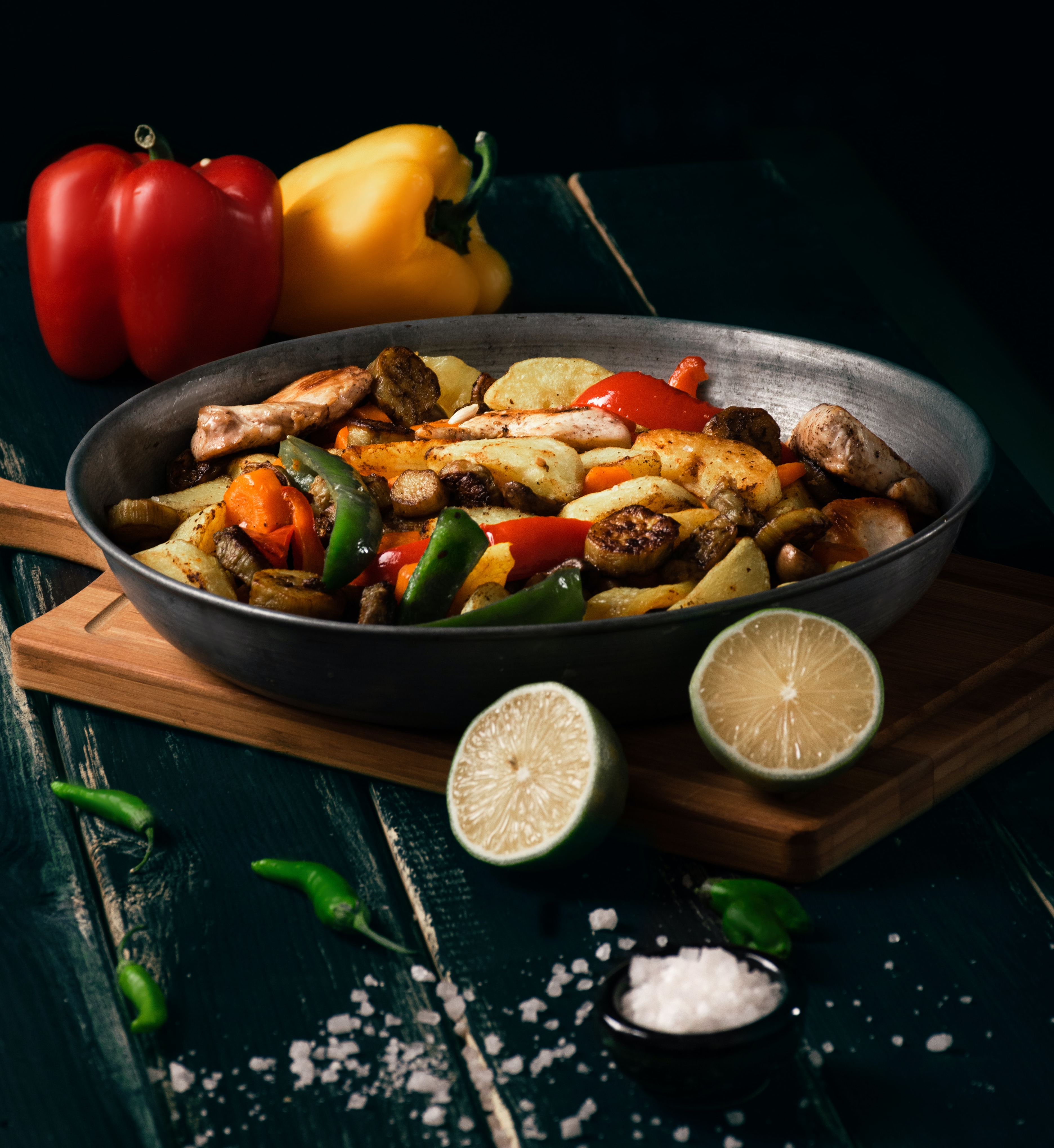 a chicken stir fry in a wok