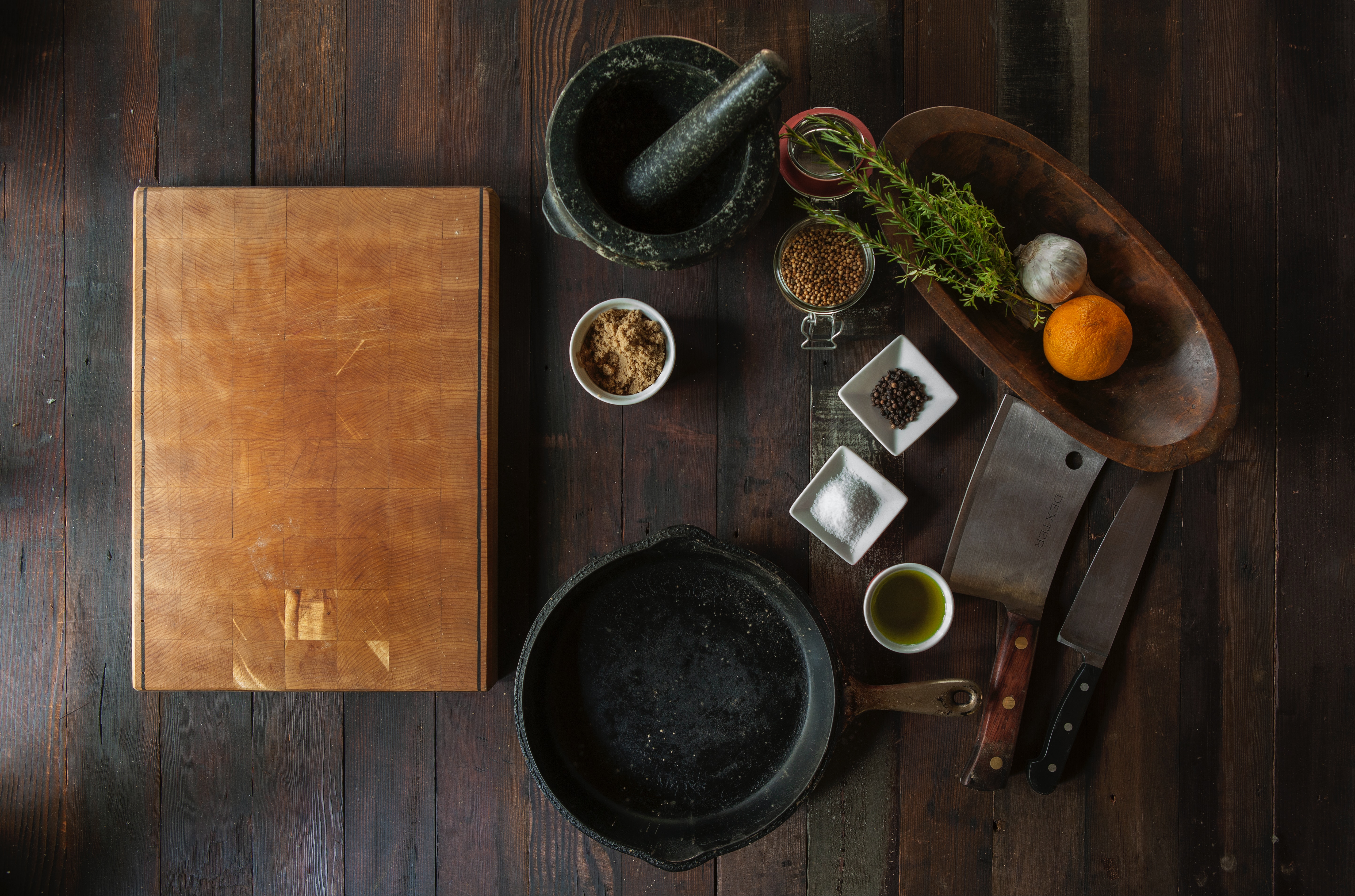 cooking ingredients laid out on a table