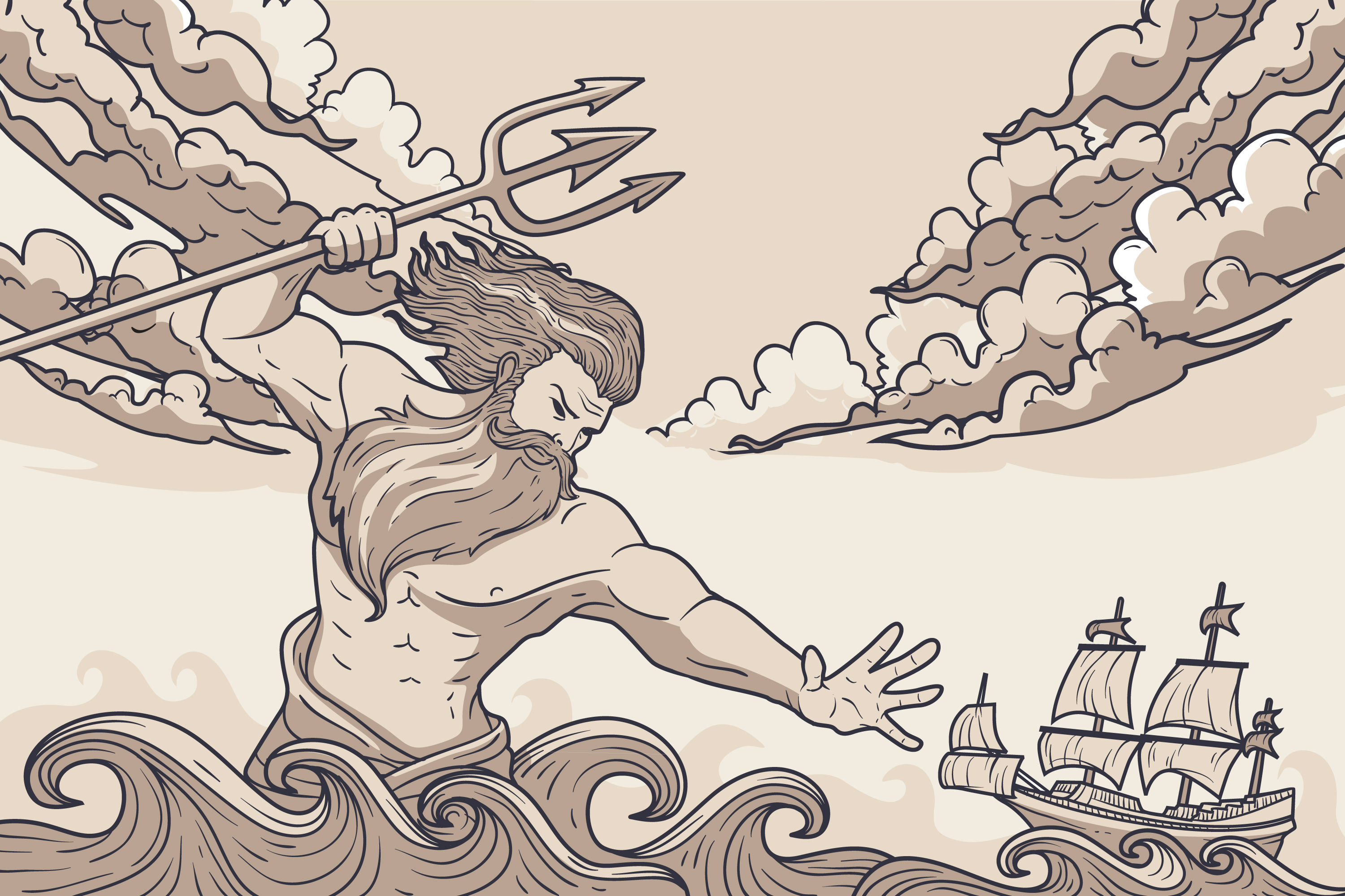 Poseidon attacking a ship at sea