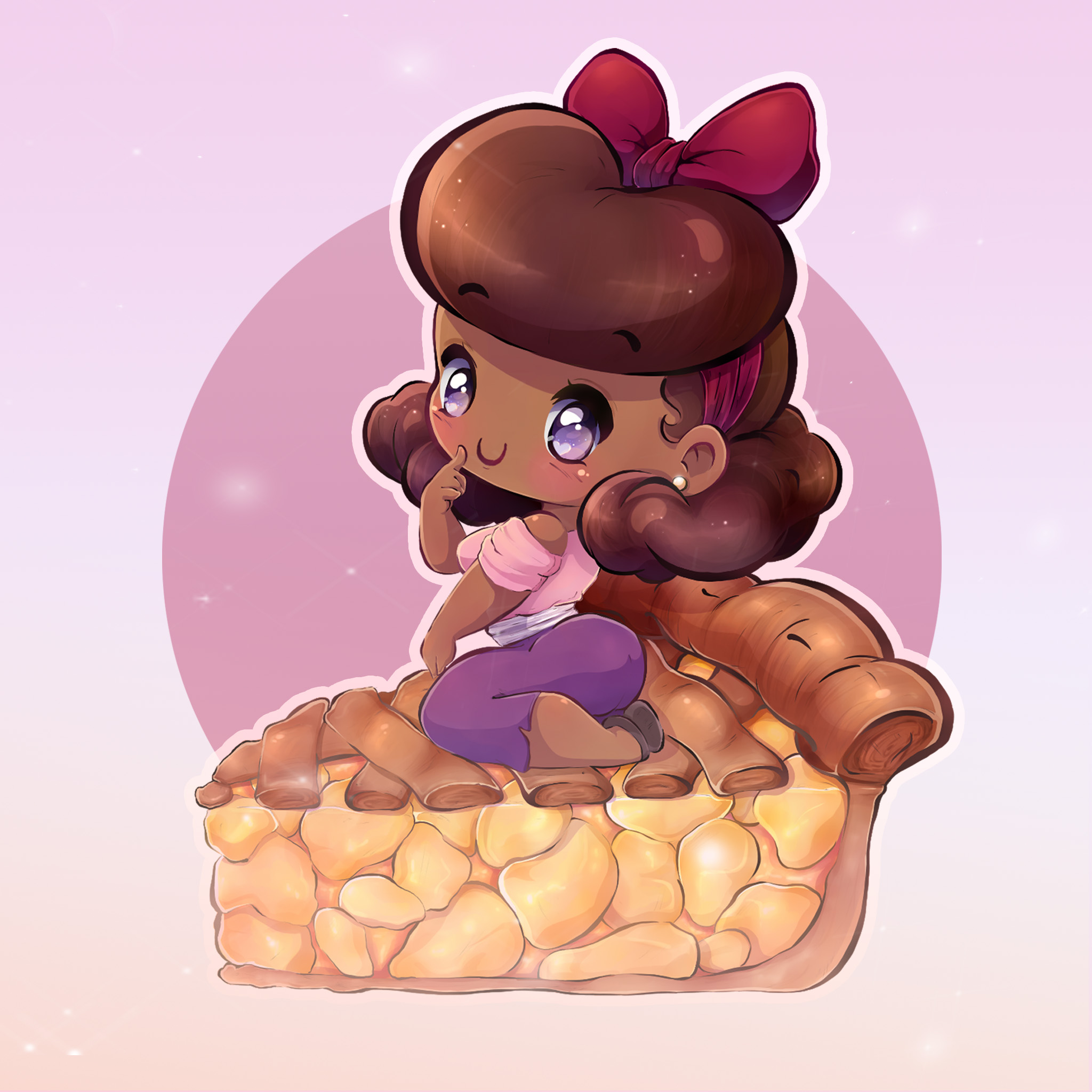 Illustration of chibi cutie on a pie