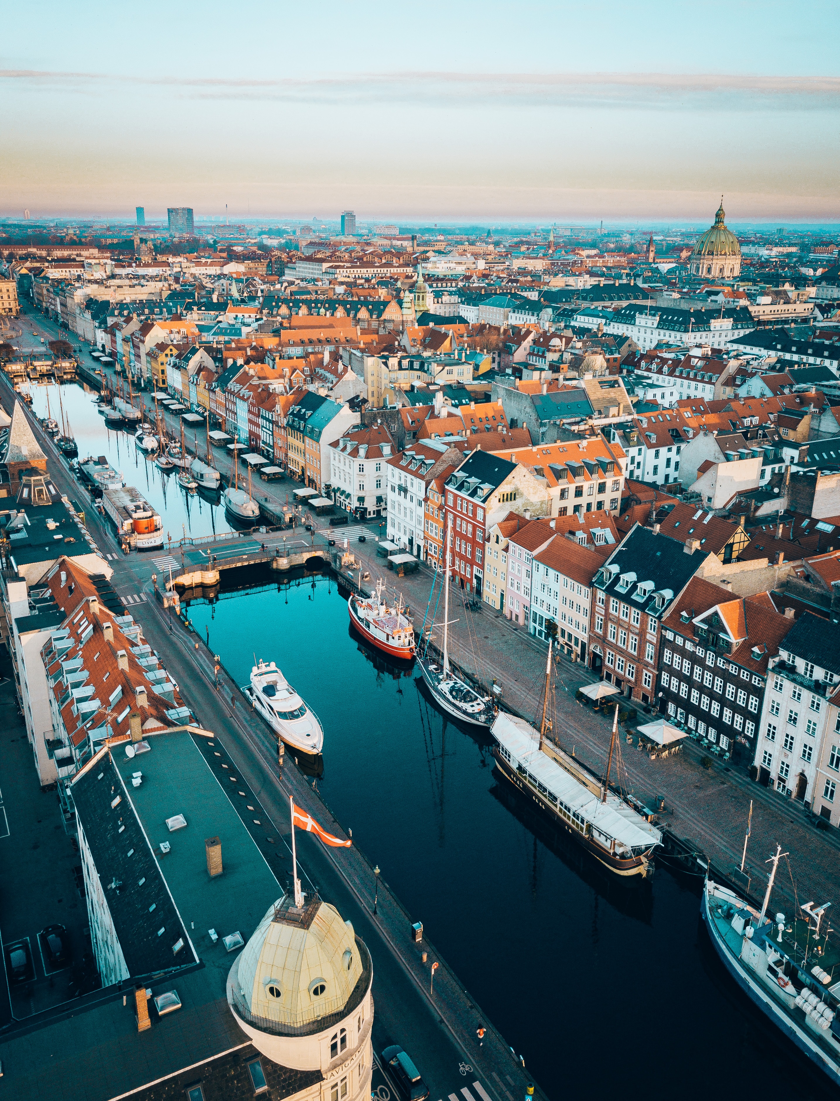 aerial view of Nyhavns colorful Copenhagen houses