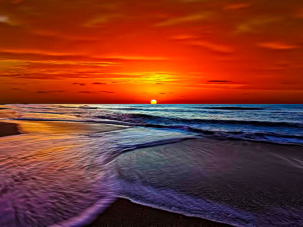 red sunset over ocean