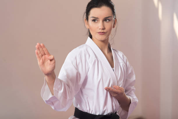 Woman practising karate kata