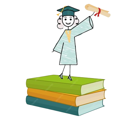 Girl standing on books