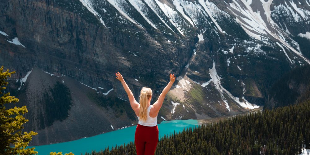 Person hiking in the mountains