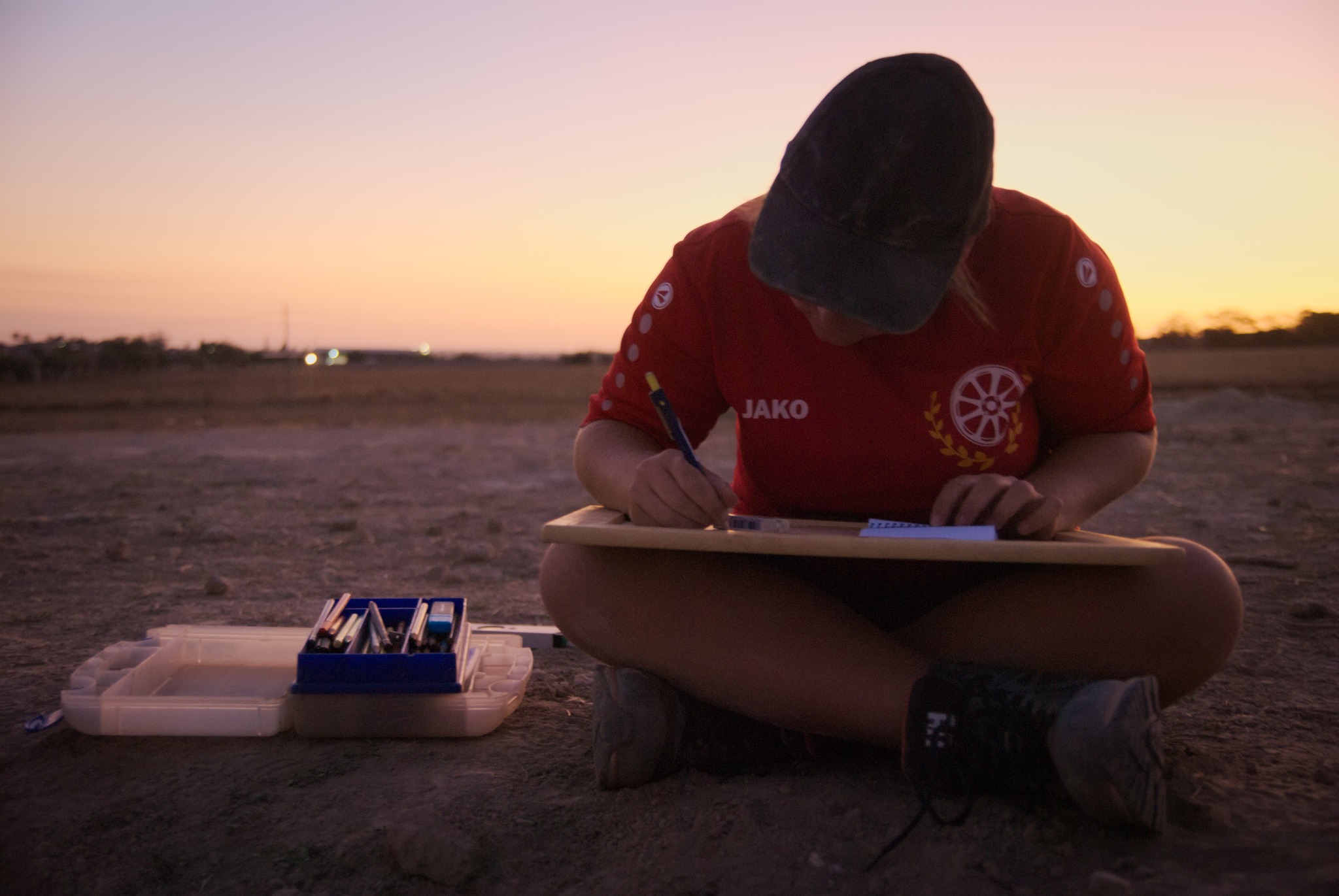 Archaeologist draving in the desert