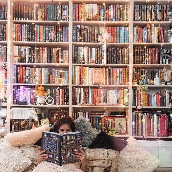 Woman reading book in bed