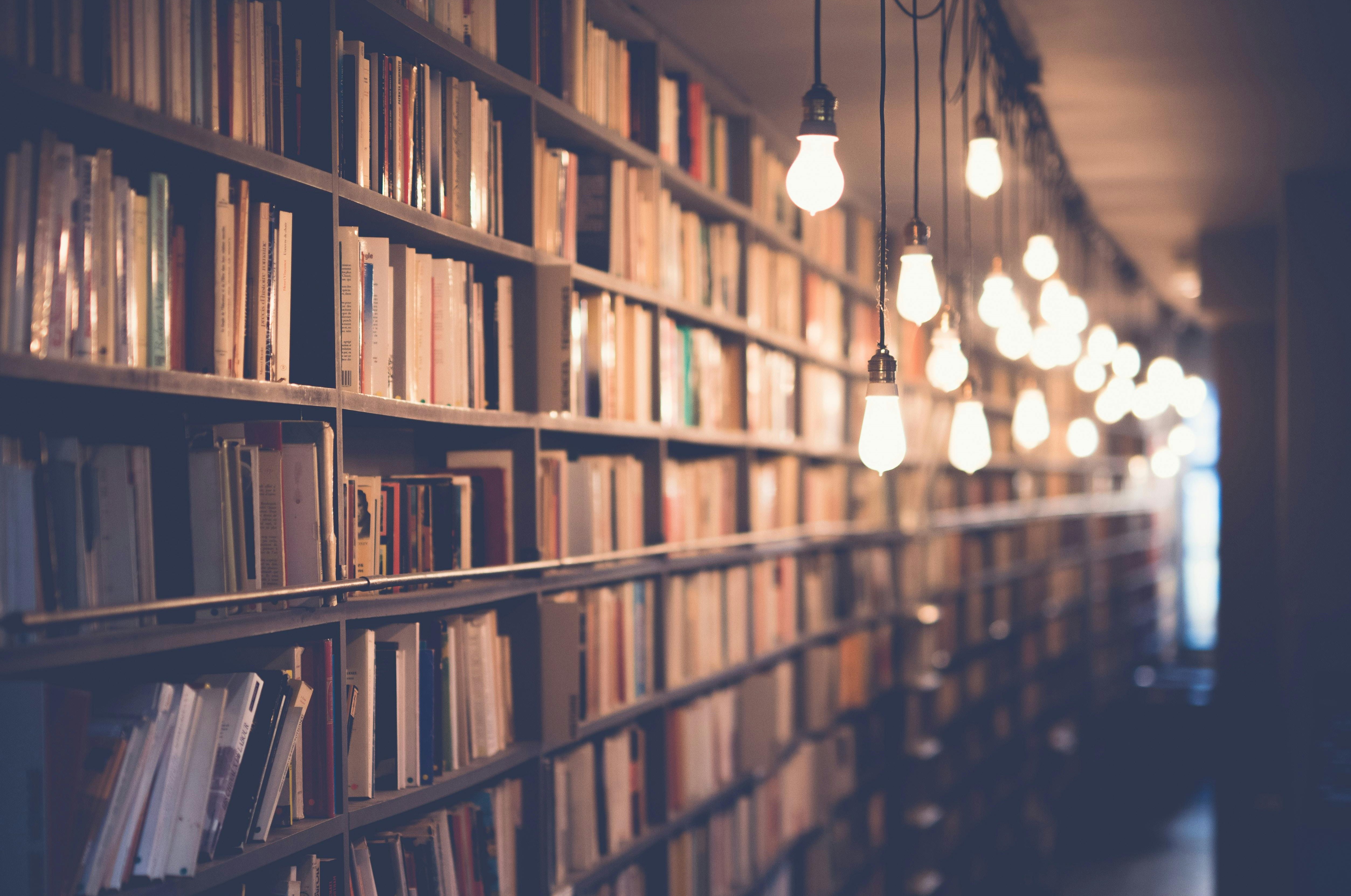 books on shelves in a library