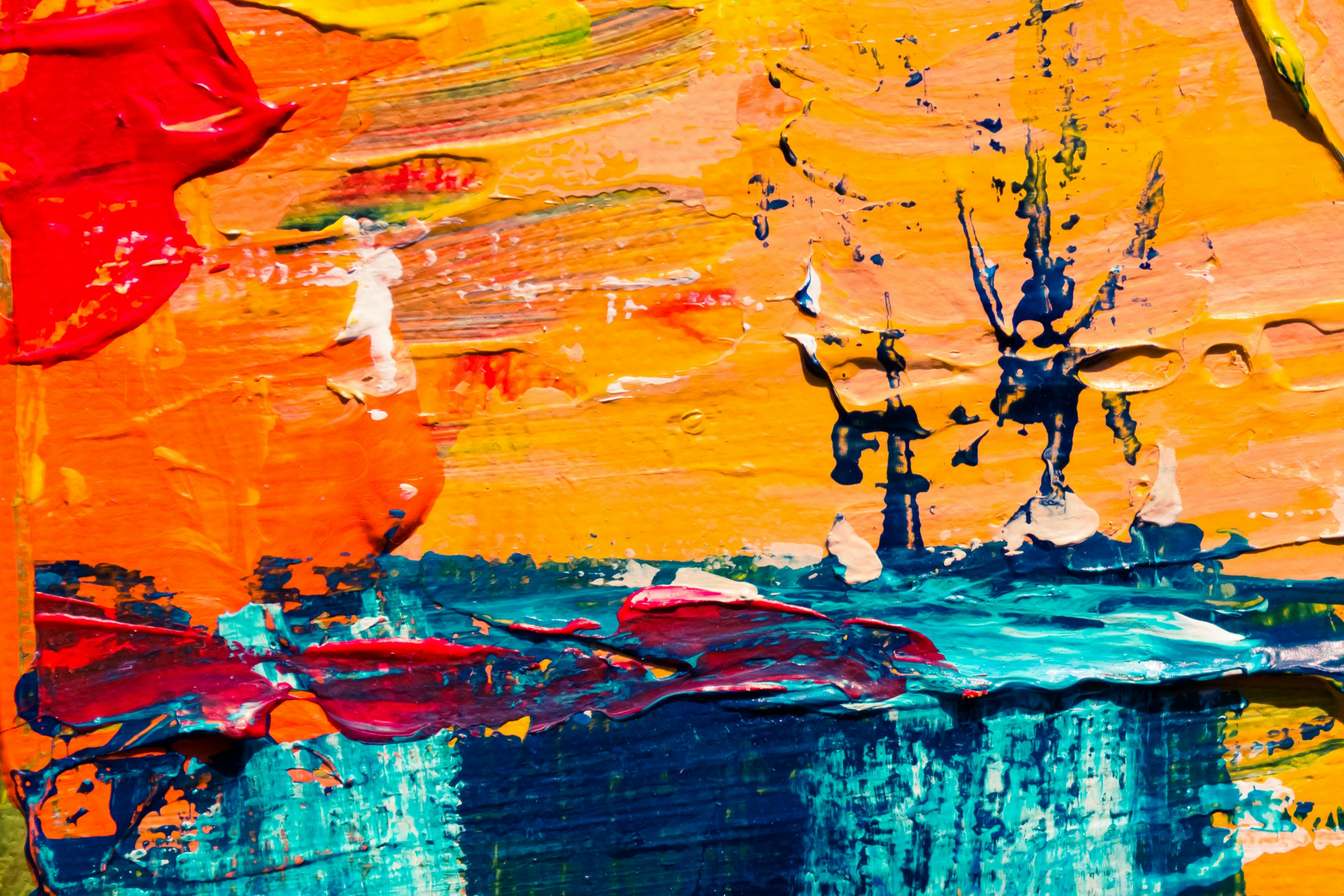 abstract painting colors orange red blue