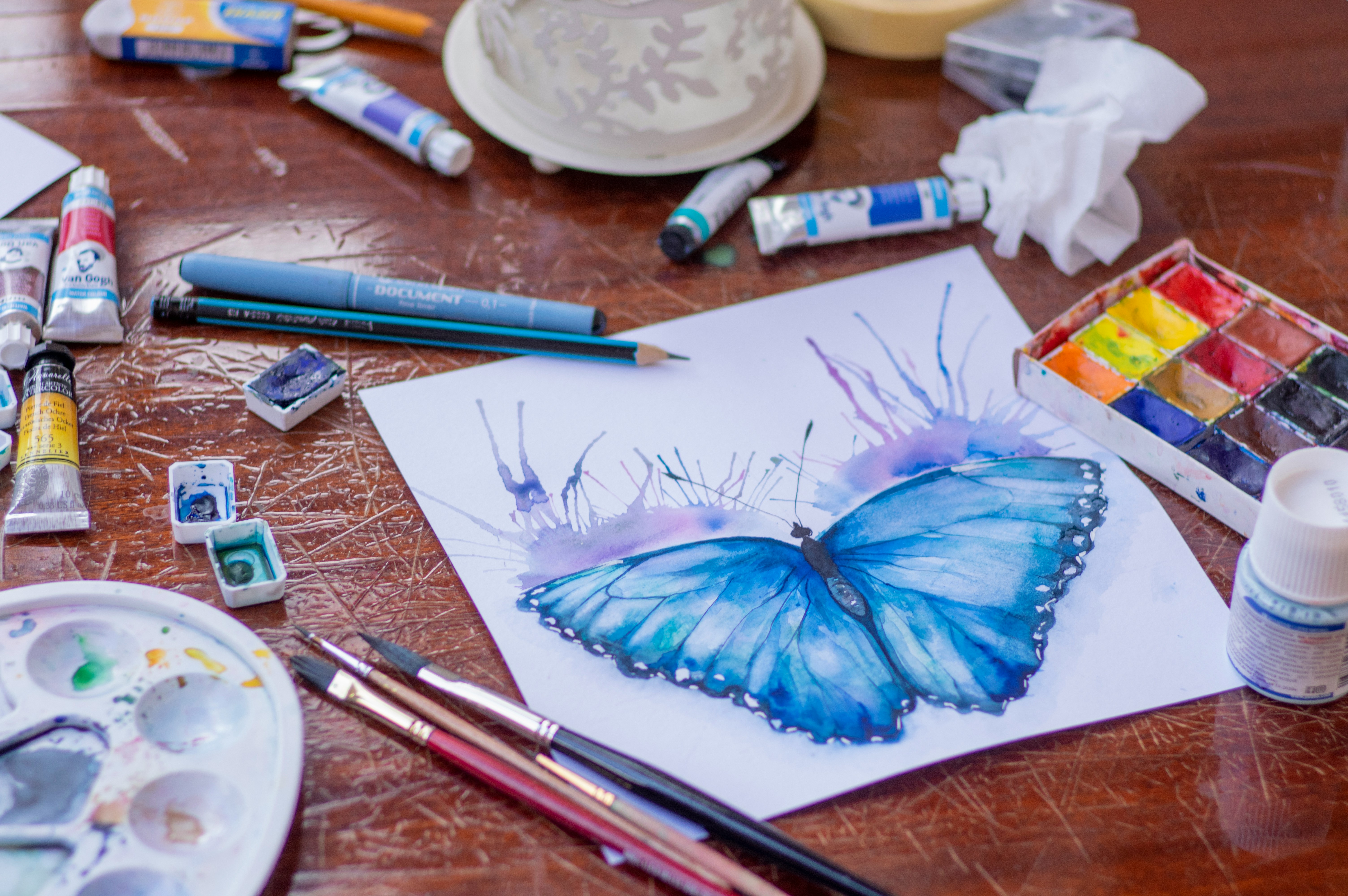 painting with blue butterfly