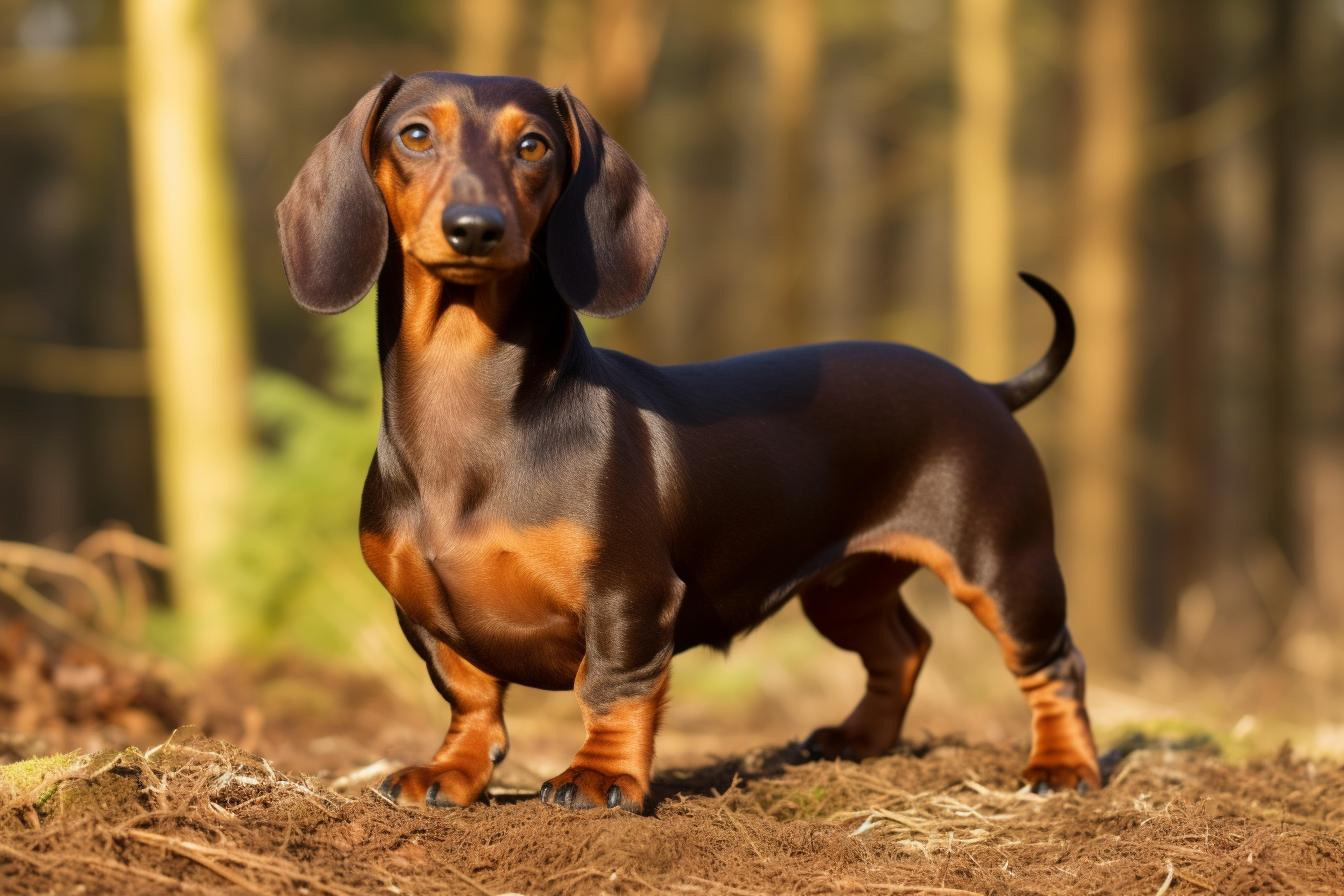 dachshund standing forest