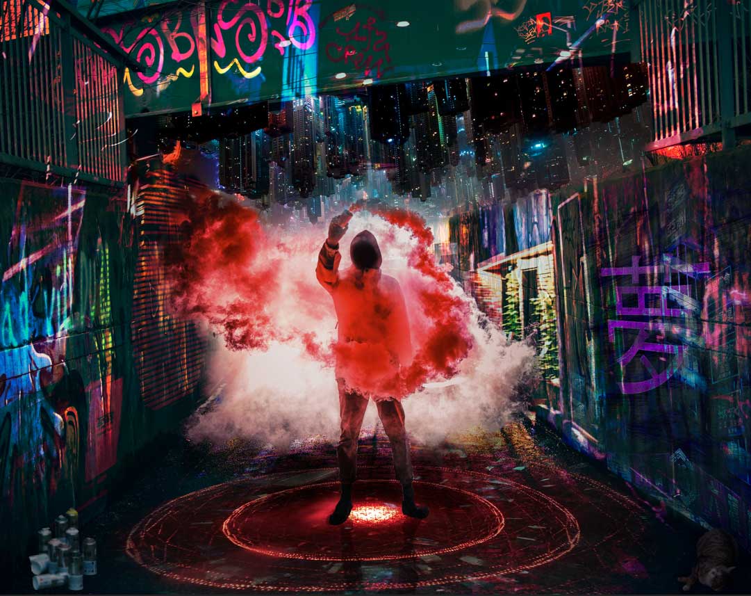 cyberpunk-inspired photo manipulation ©️ Carie Ng