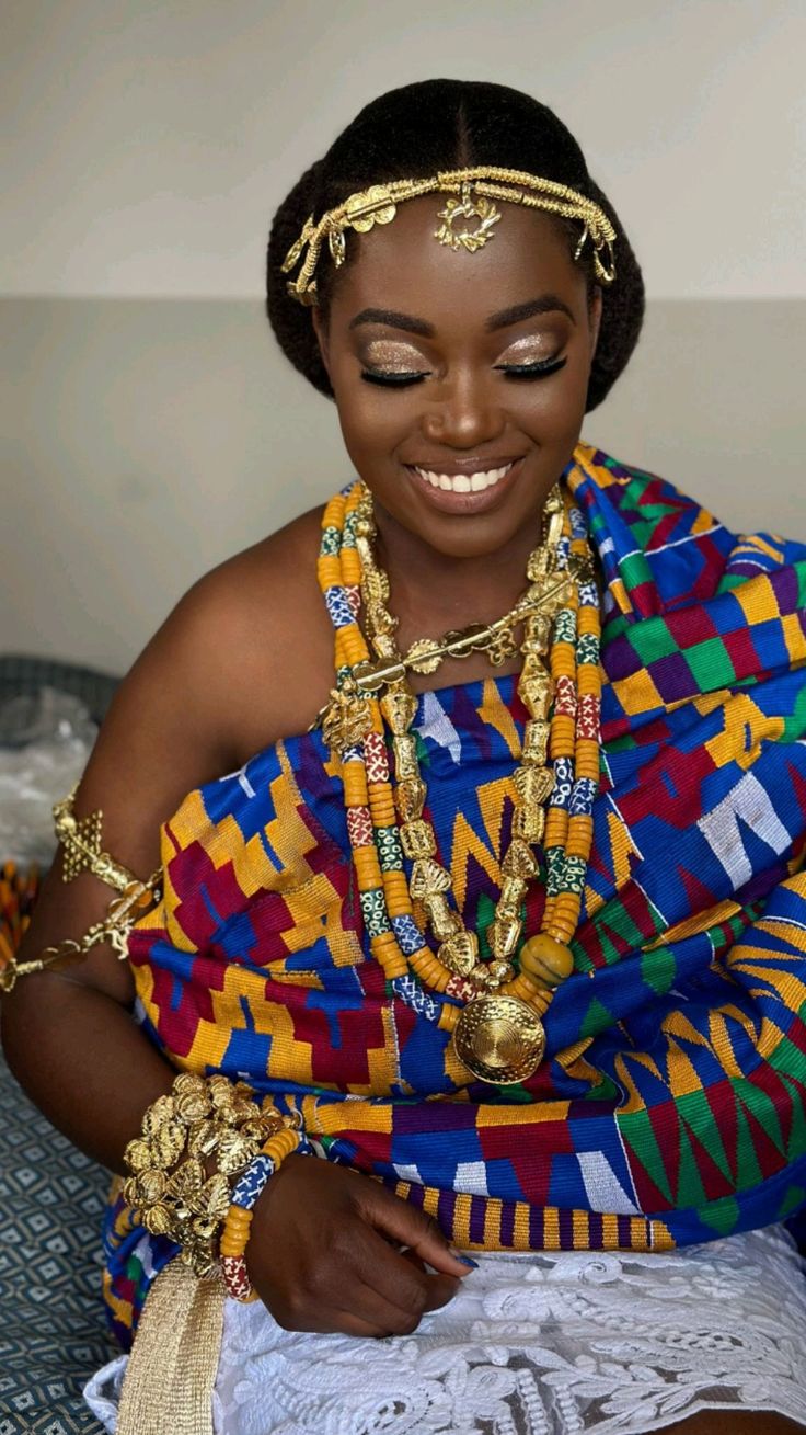 Woman wearing Kente cloth