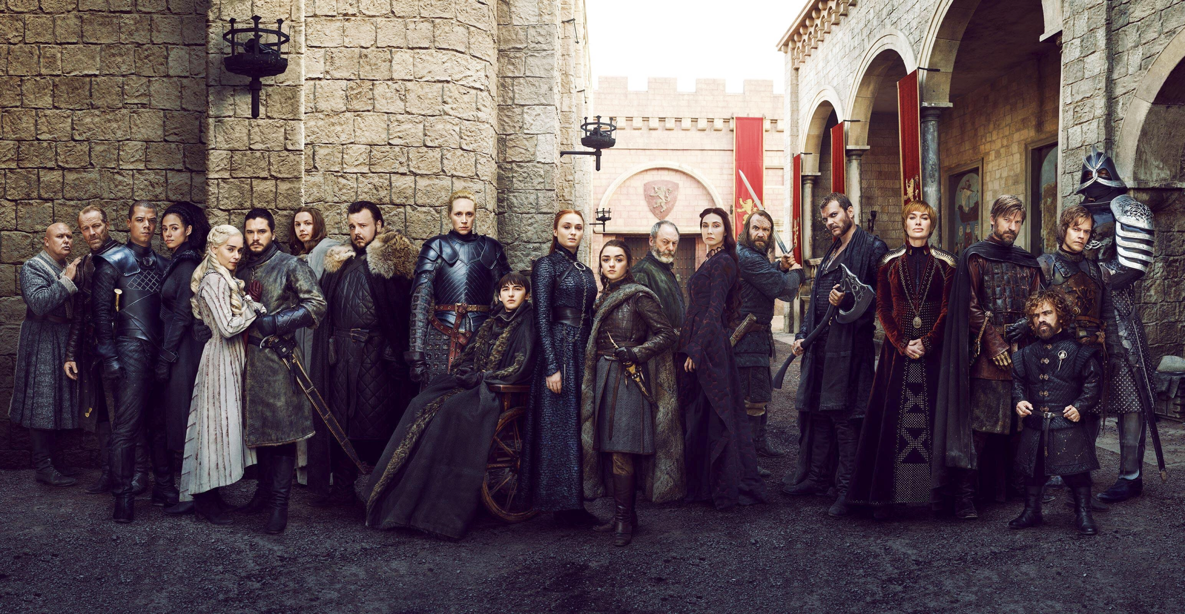 Wide group shot of the main characters from Game of Thrones.