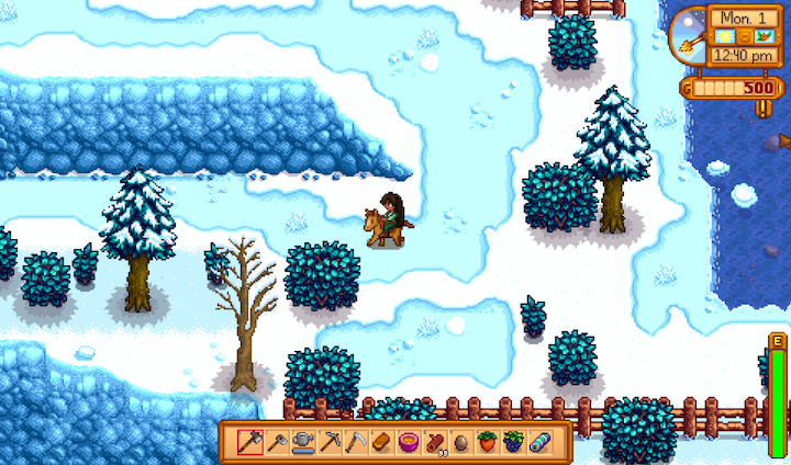 Gameplay horse riding in the snow