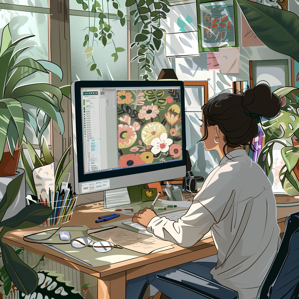 Female artist creating digital art in a studio