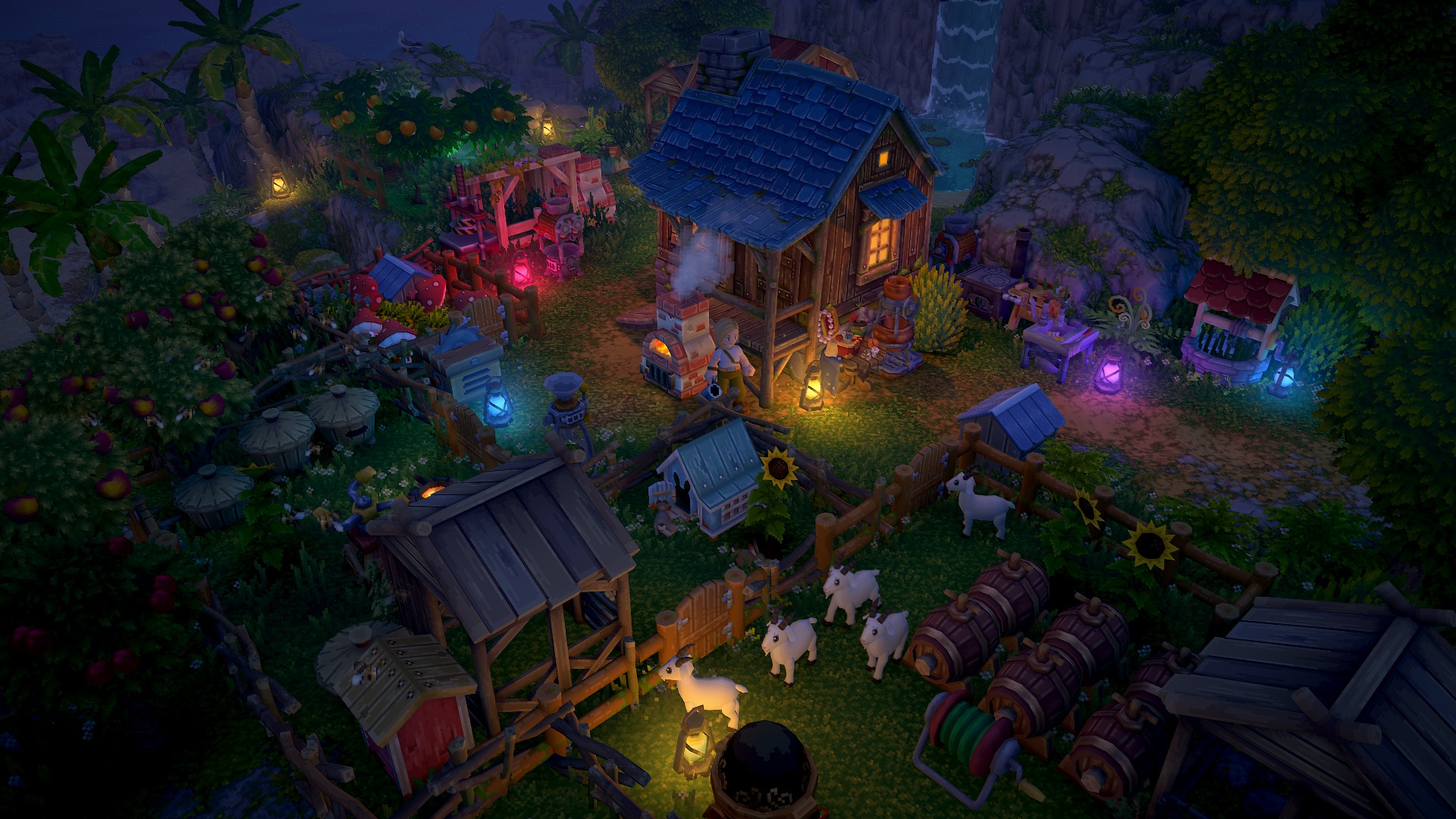 Luma Island farm at night