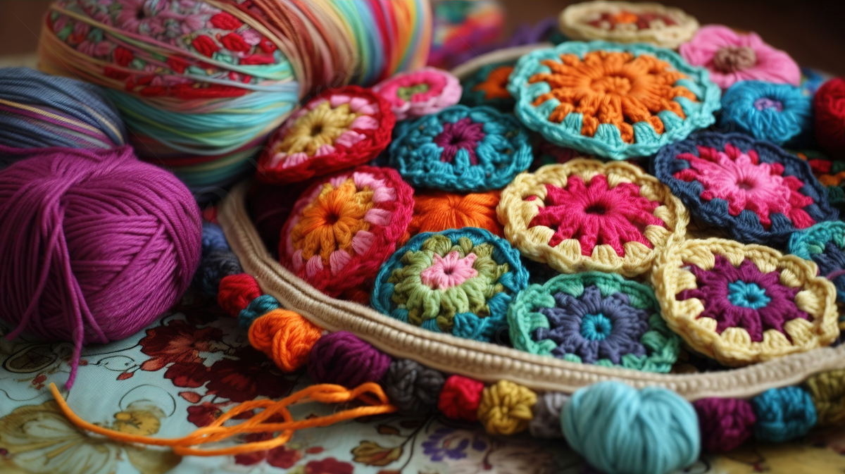 Yarn and crochet granny circles