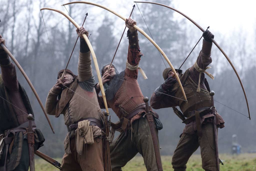 Medieval archers shooting towards the sky
