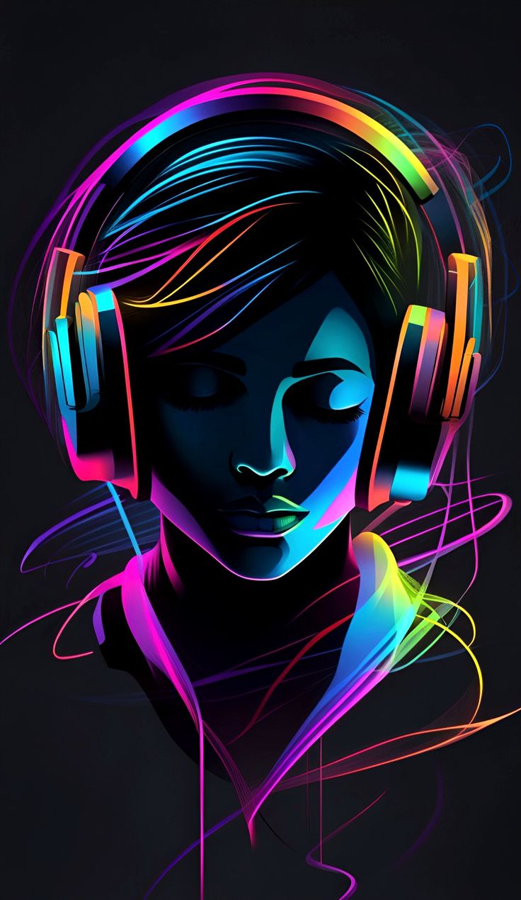 Neon art of music listener
