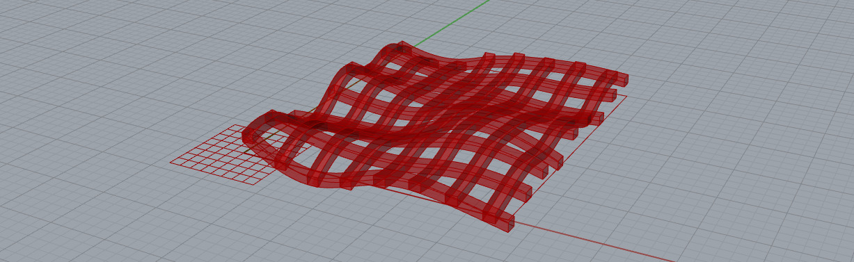 imagem de uma estrutura ondulada e parametrizada. a imagem é um print do software Rhinoceros com Grasshopper