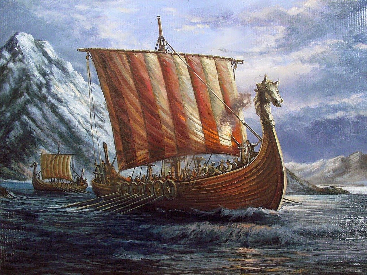 a viking ship on the rough sea