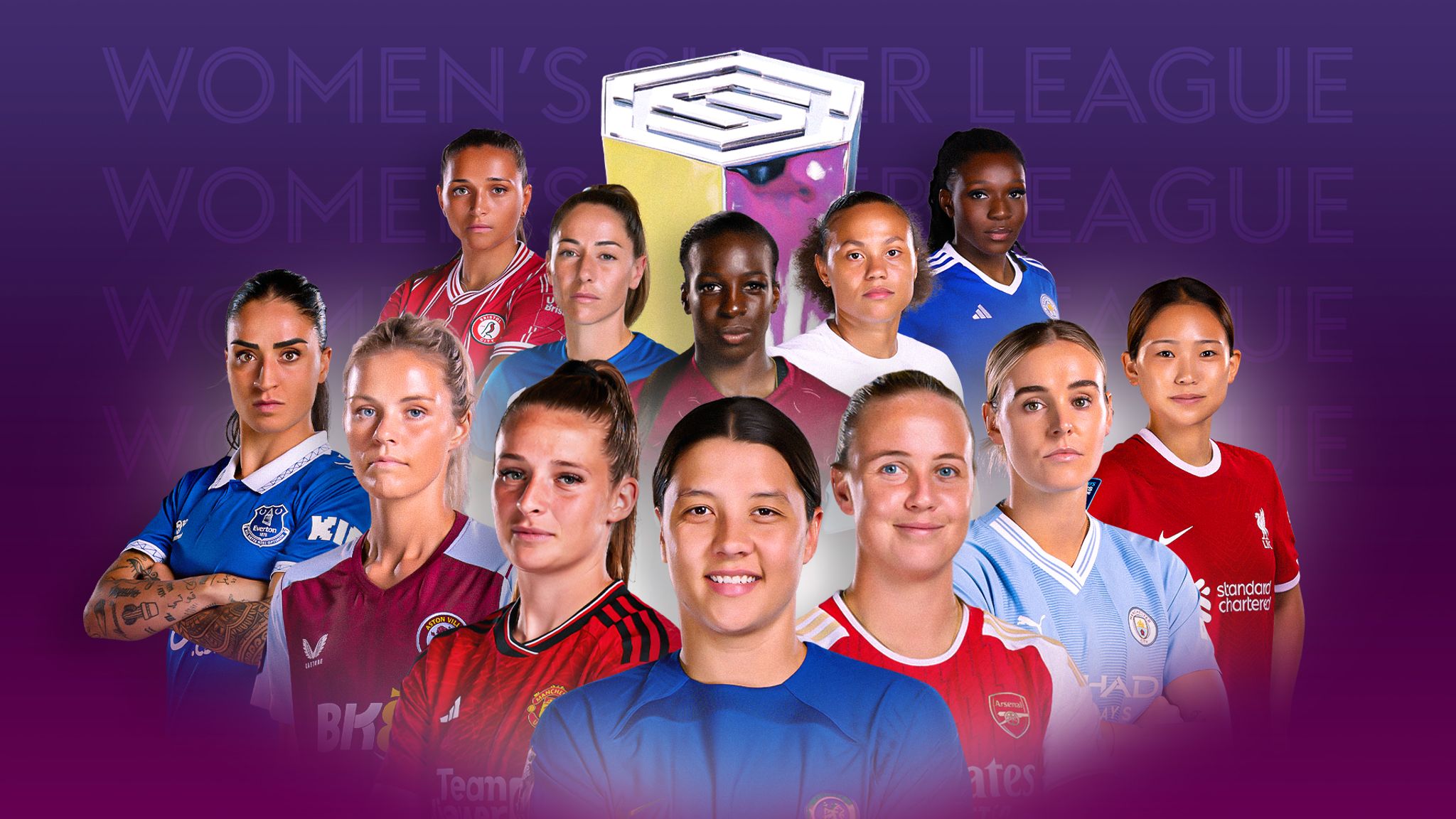 a picture of representatives from all five WSL teams of the 2024-25 season