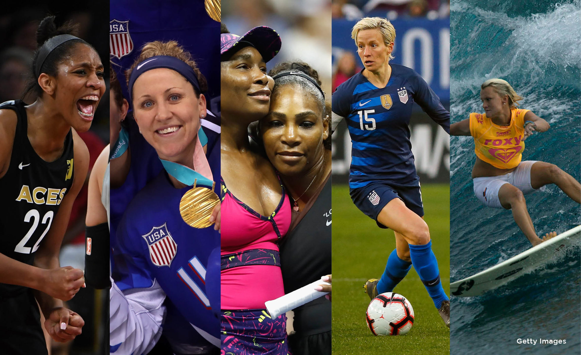 Collage of women playing professional sports.