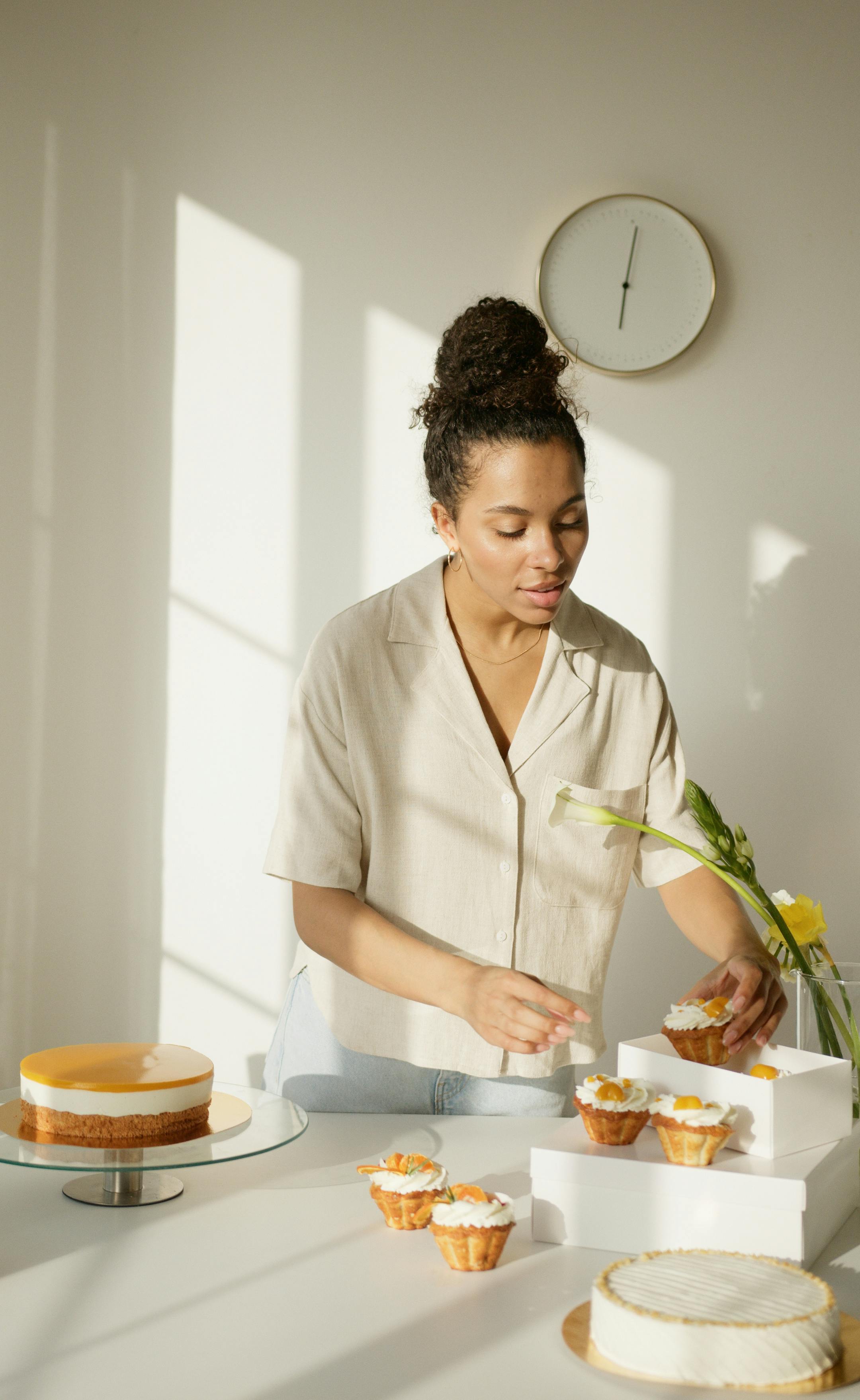 women arranging desserts