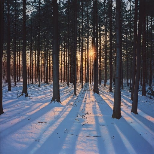 sunset through trees in winter