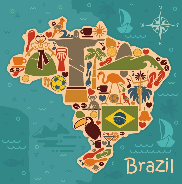 Brazil map with cultural elements