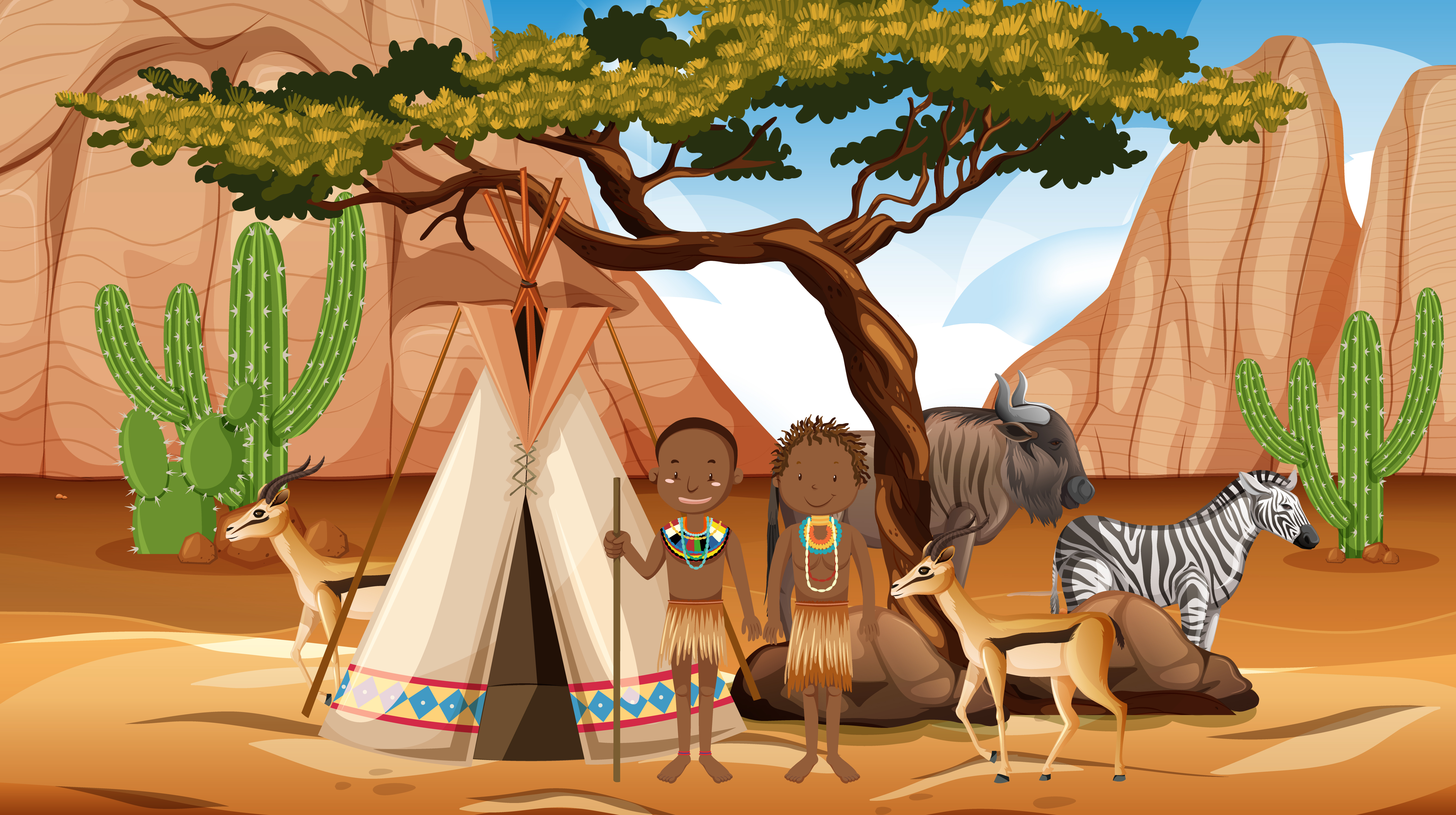 African people with animals