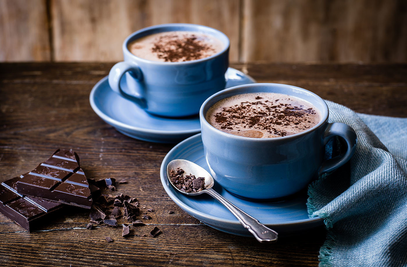 hot chocolate in blue cups