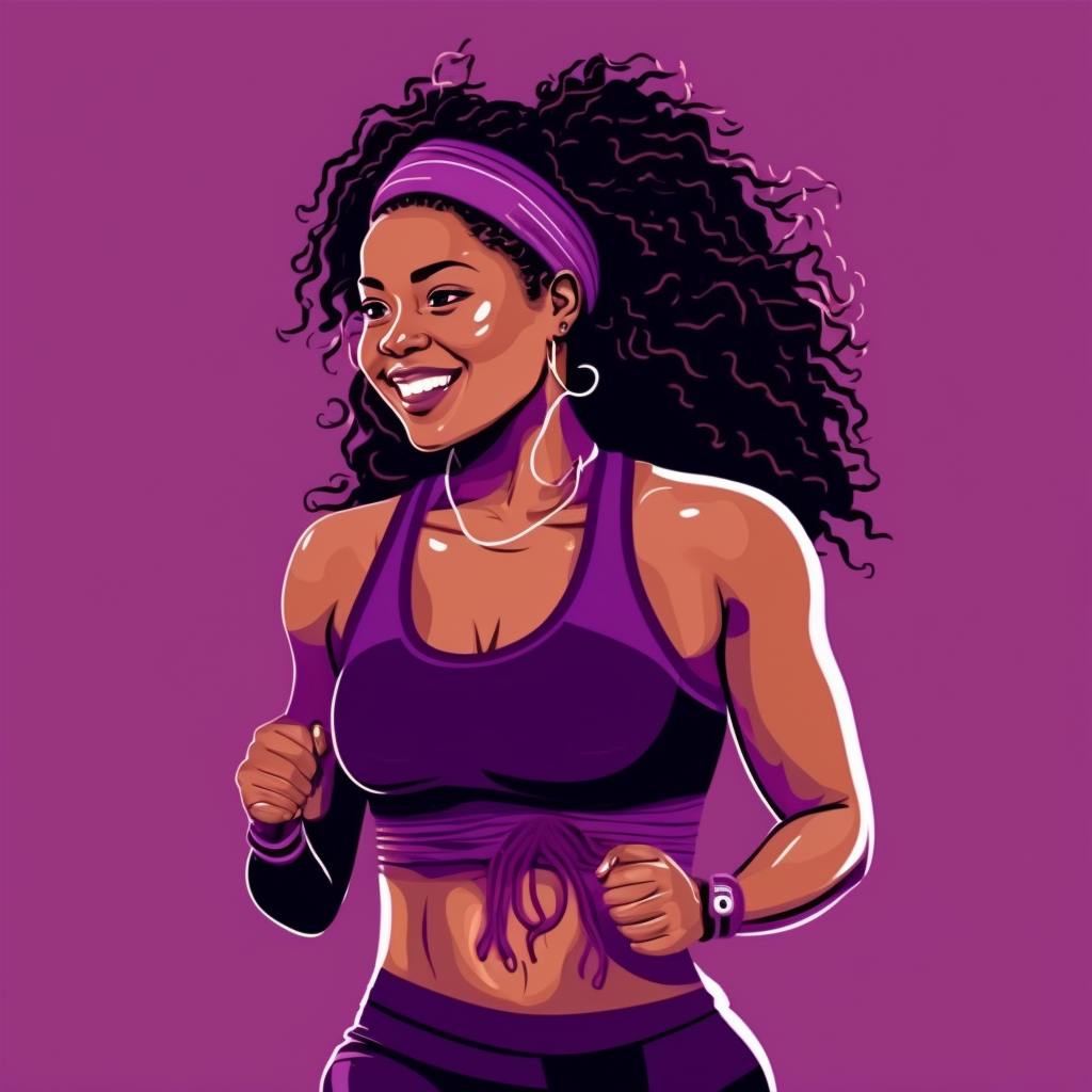 A woman jogging in purple gym clothes