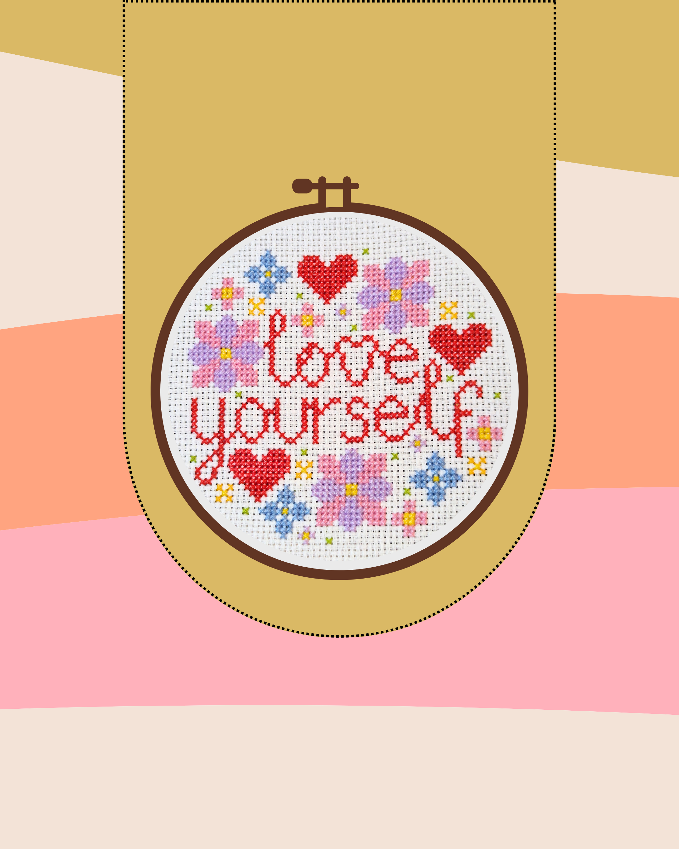 Cross stitch of a Love Yourself Typography design