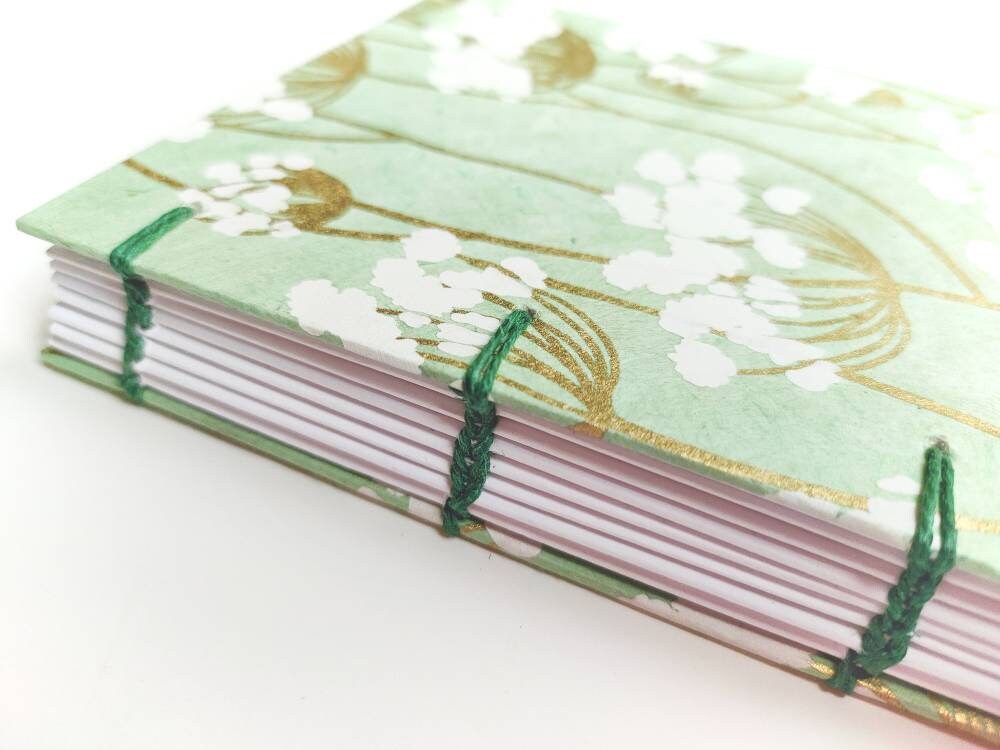 Open handmade book showing colorful thread