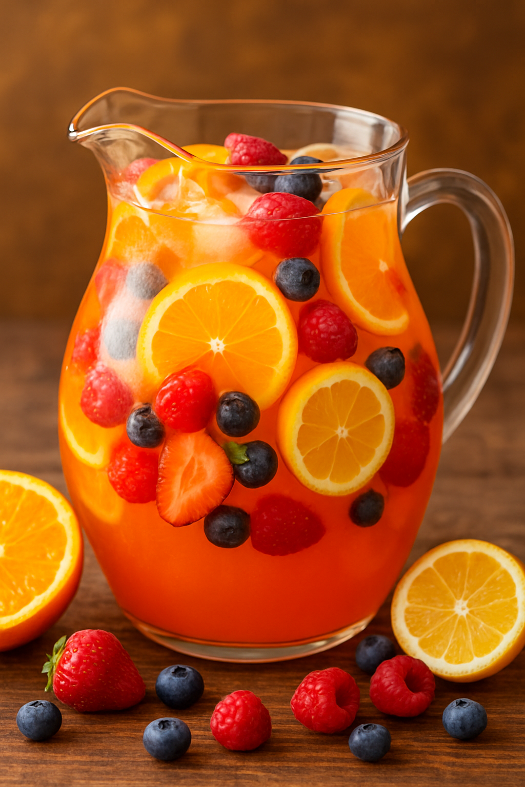 Bright tropical fruit punch with citrus and berries
