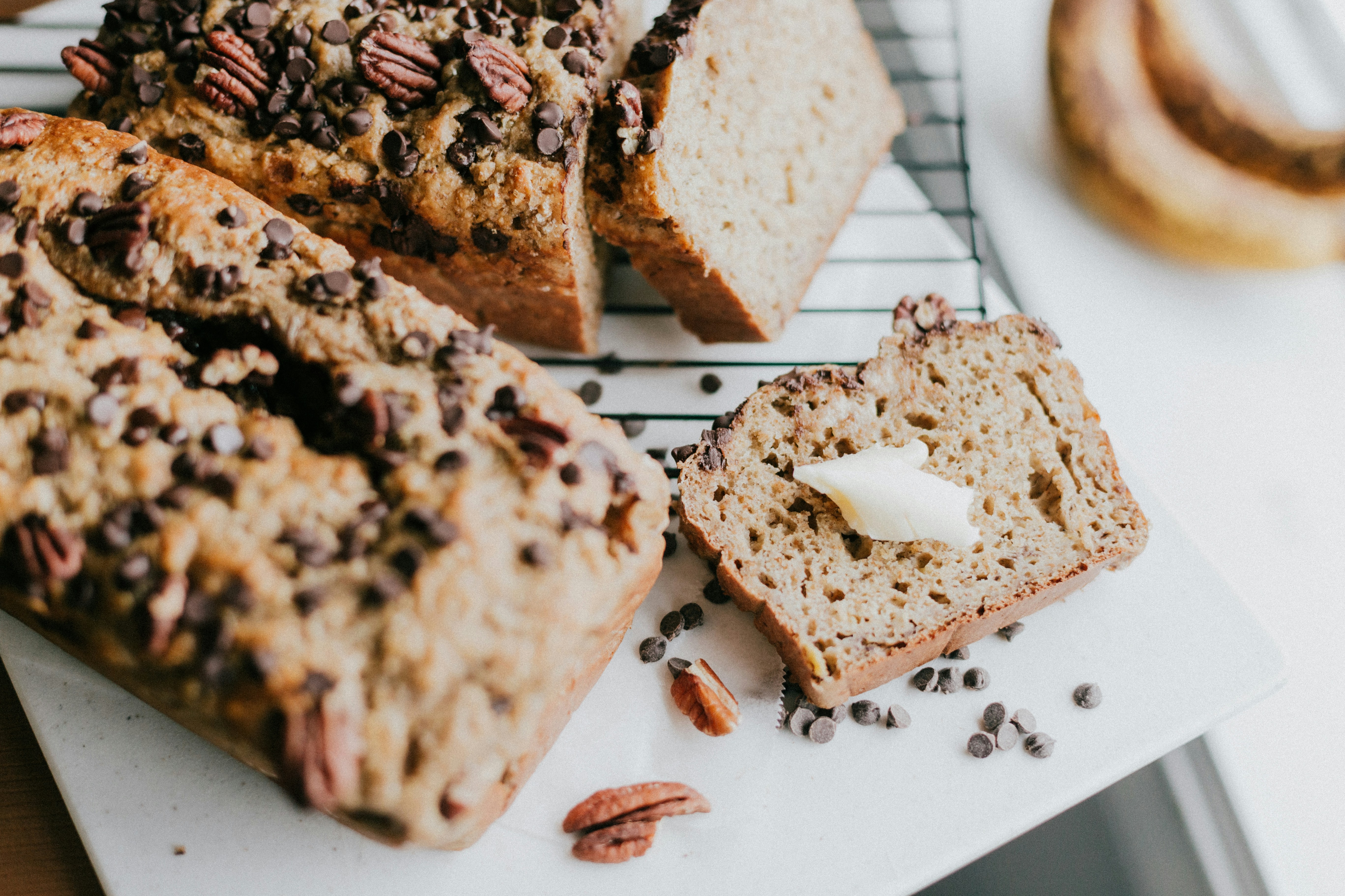 Baked bread with chocolate chips and Pecan nuts