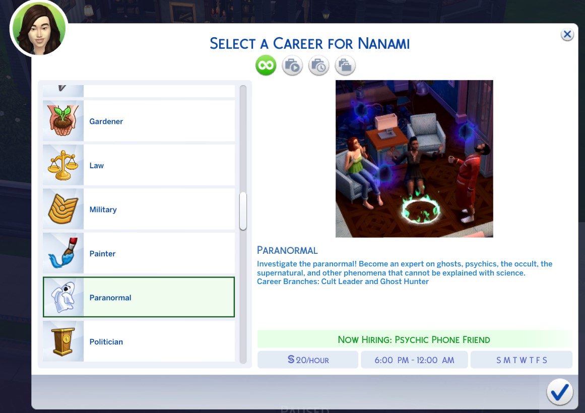 Career selection in the Sims 4