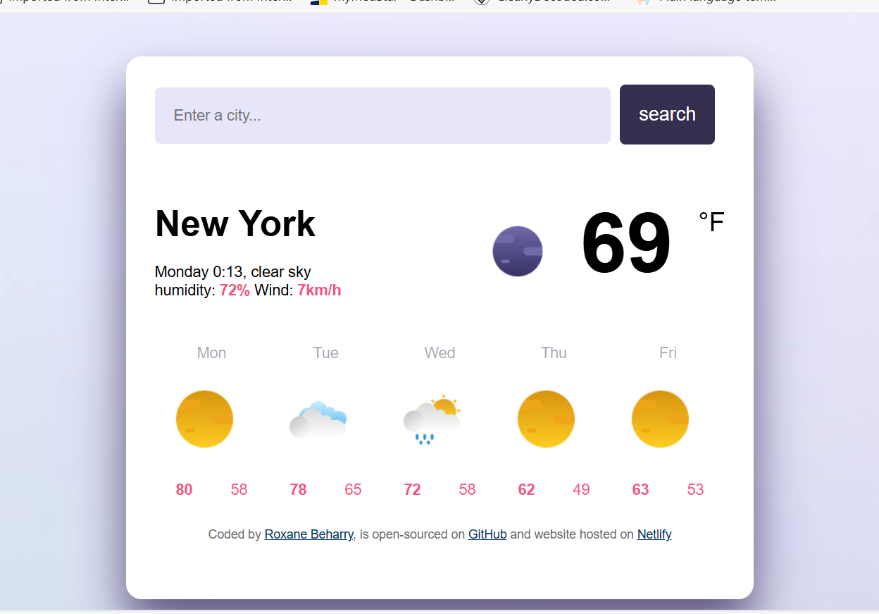 A screenshot of my weather application