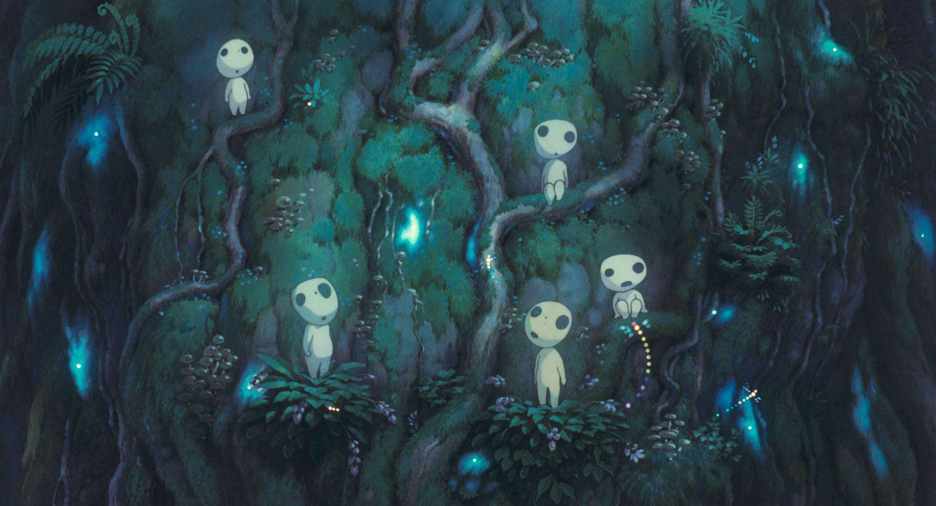 Kodama tree spirits in the ancient forest