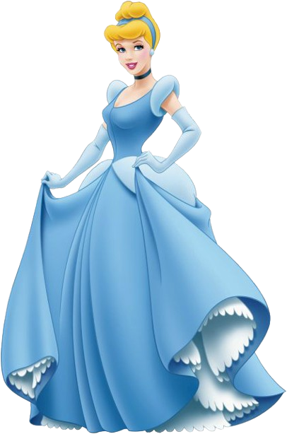 Cinderella in her iconic blue gown, smiling gracefully