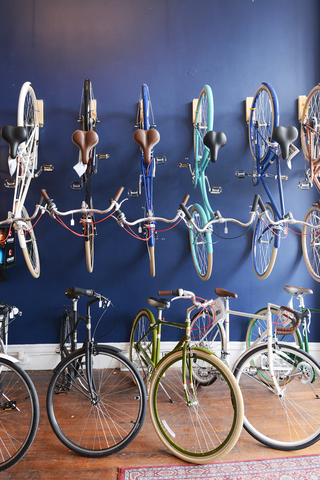 Image of a row of bikes in a shop