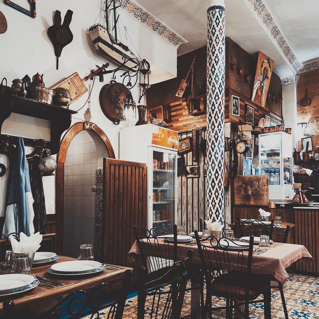 Traditional Moroccan decor inside Restaurant Kebdani in Tangier