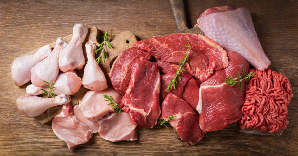 raw chicken and beef