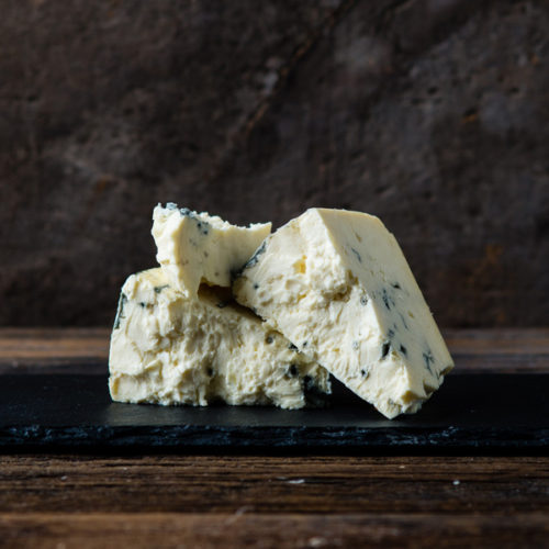 Crumbly wedges of blue cheese.