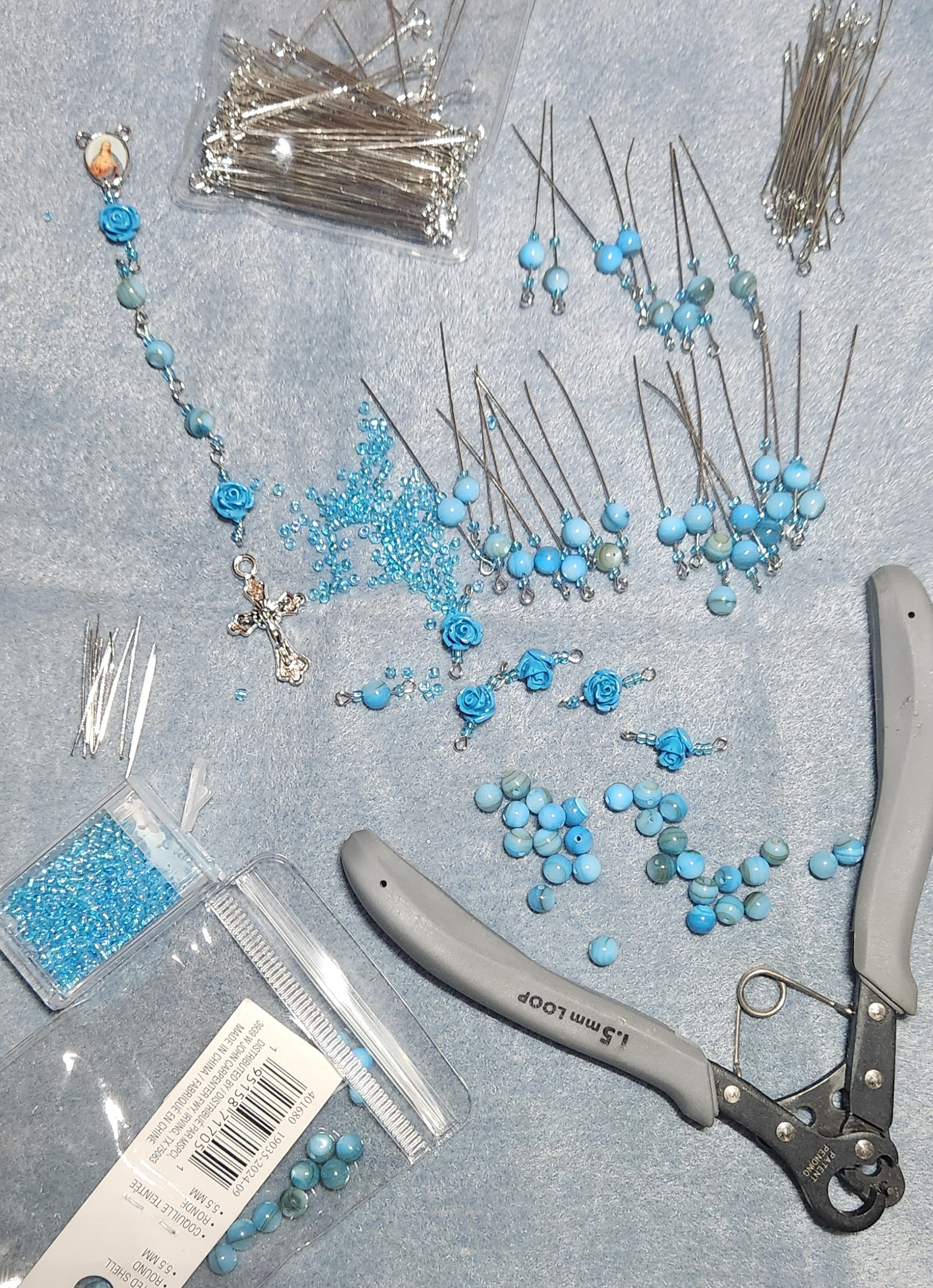 turquoise blue rosary in parts