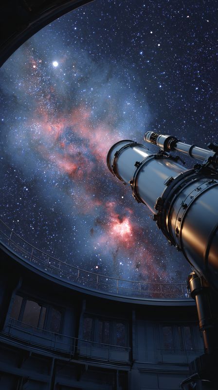 Observatory telescope interior pointing at the Milkyway.
